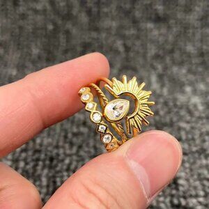 3 Pcs/Set 18K Gold-Plated Stainless Steel Rings Adjustable